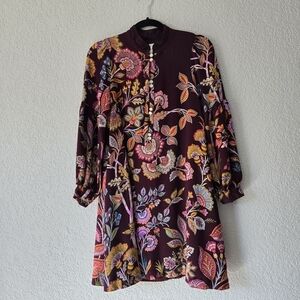 Anthropologie S Lori Tunic Dress Purple Long Sleeve Button‎ Front Mini Dress